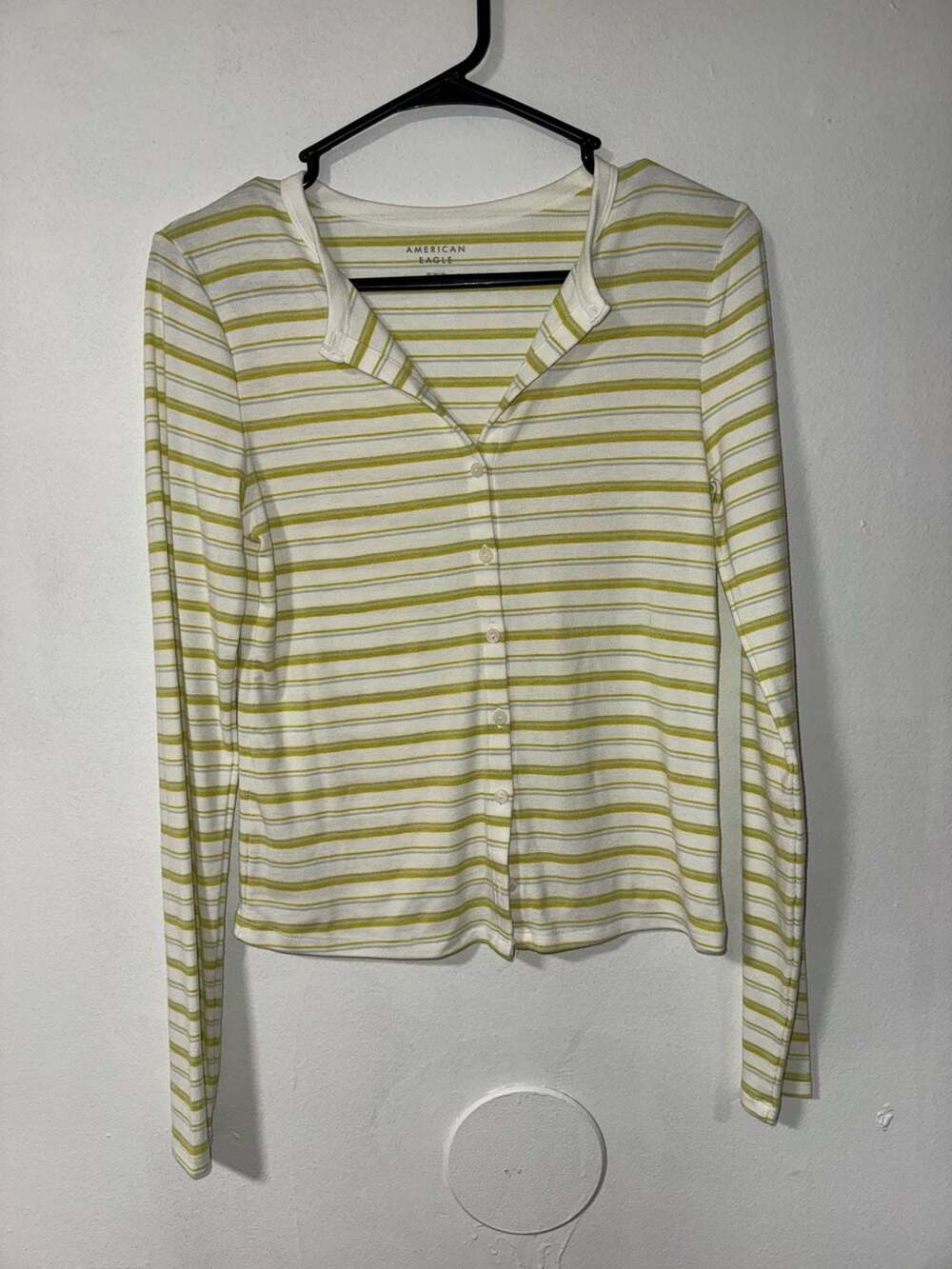 American Eagle Striped Long Sleeve Button Front Top